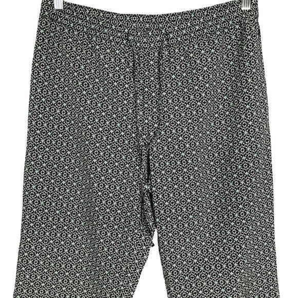 Talbots Outlet Drawstring Elastic Waist Pant, Navy White Geometric Print, sz 12 - Picture 3 of 11